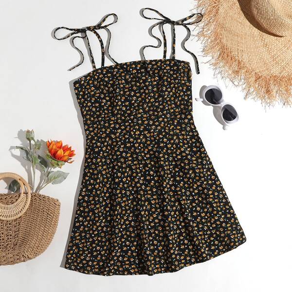 

Knot Strap Shirred Back Ditsy Floral Cami Dress, Multicolor