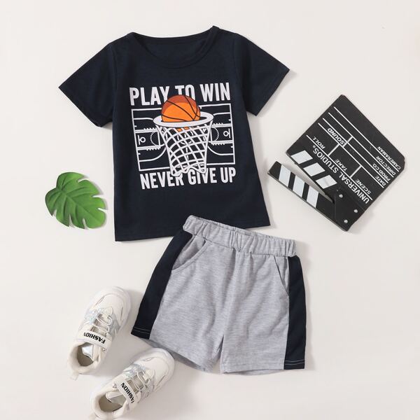 

Toddler Boys Slogan Graphic Tee With Track Shorts, Multicolor