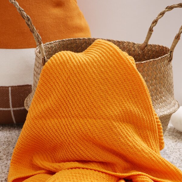

Kids Solid Color Knitted Blanket, Orange