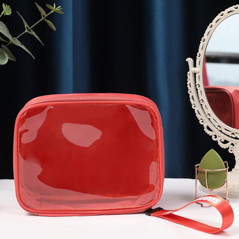 

Clear Square Makeup Bag, Red