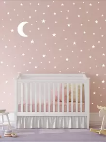 Kids Moon & Star Print Wall Sticker - trắng - Xem 1