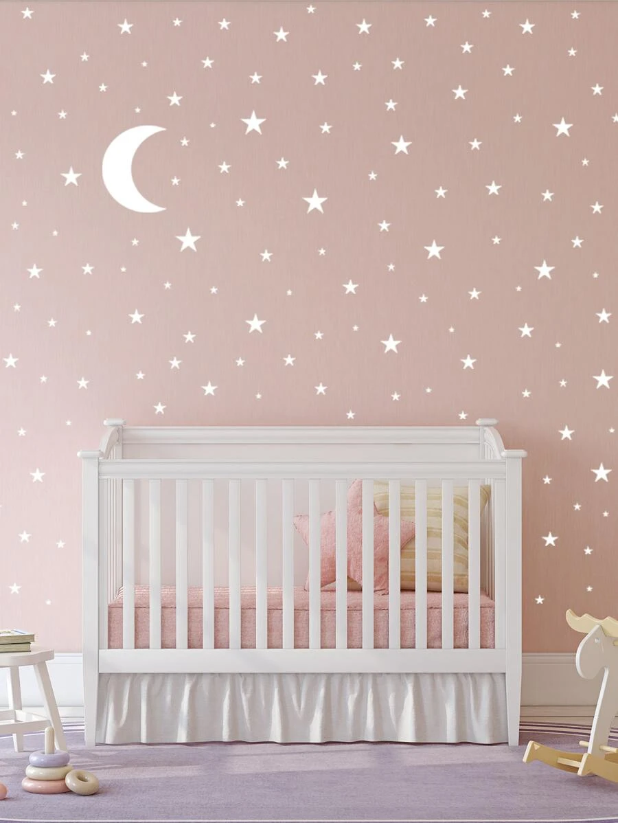 Kids Moon & Star Print Wall Sticker - trắng - Xem 1