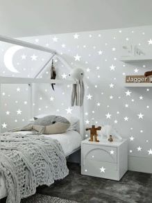 Kids Moon & Star Print Wall Sticker - trắng - Xem 4