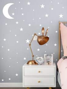 Kids Moon & Star Print Wall Sticker - trắng - Xem 5
