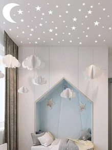 Kids Moon & Star Print Wall Sticker - trắng - Xem 6