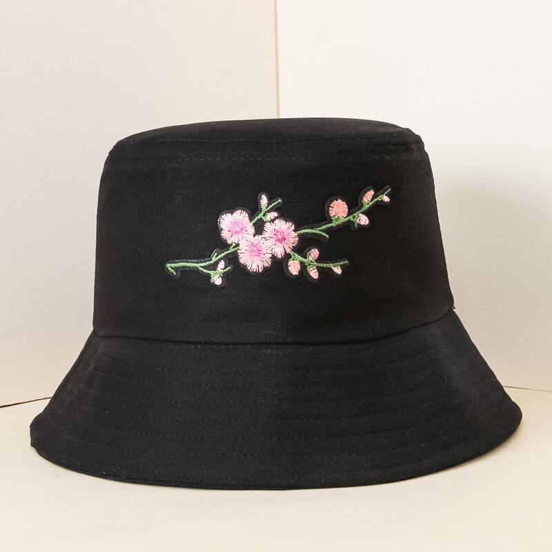 

Flower Embroidery Bucket Hat, Black