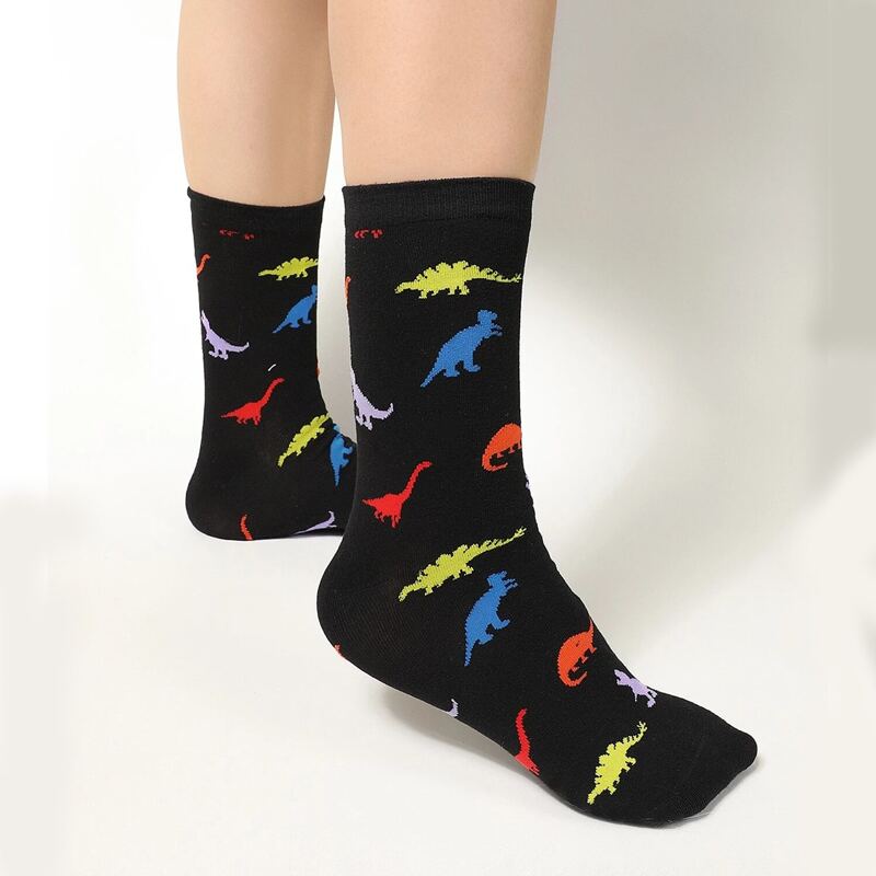 

Dinosaur Graphic Crew Socks, Black