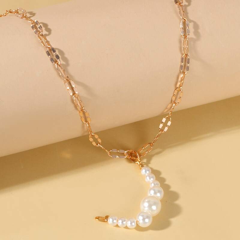 

Faux Pearl Decor Pendant Necklace, Gold