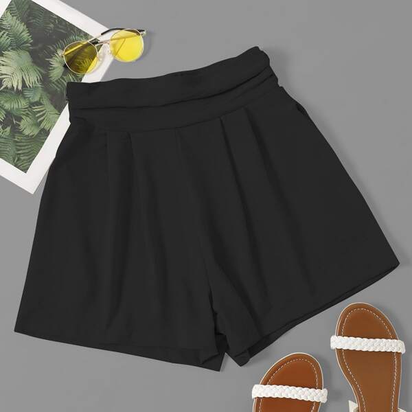 

Fold Pleated Wide Leg Shorts, Black