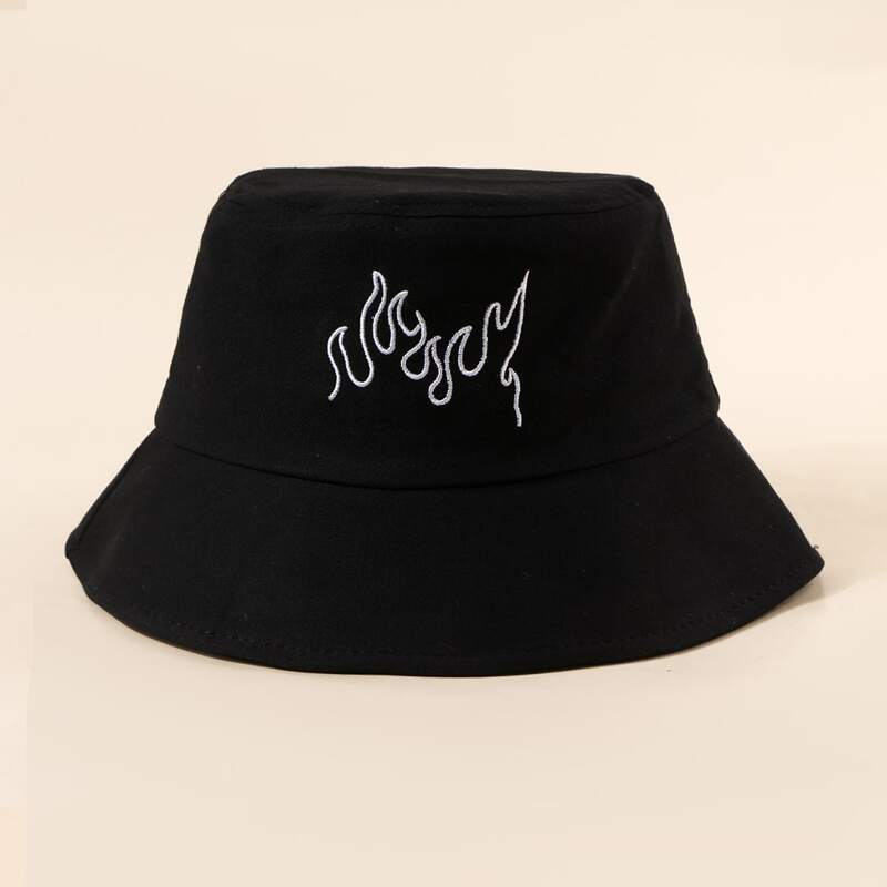 

Flame Embroidery Bucket Hat, Black