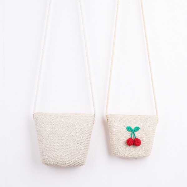 

2pcs Applique Straw Crossbody Bag, Beige
