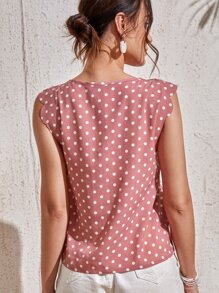 SHEIN Clasi 鎖孔領貝殼邊波卡圓點上衣 - 藕粉色 - 查看 2