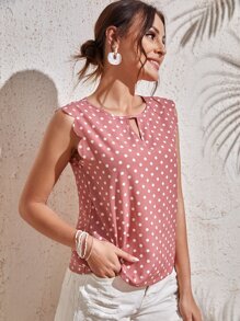 SHEIN Clasi 鎖孔領貝殼邊波卡圓點上衣 - 藕粉色 - 查看 3