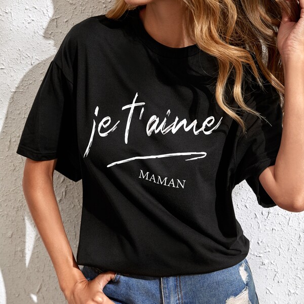 

Letter Graphic Drop Shoulder Tee, Black