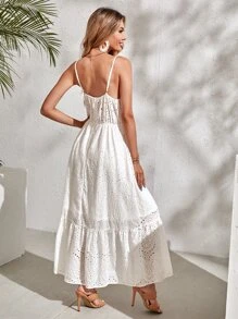 SHEIN VCAY Ruffle Hem Schiffy Cami Dress - White - View 2