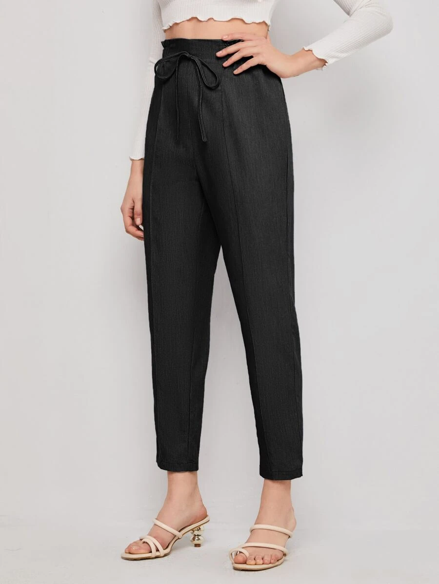 Mulvari Tie Waist Seam Front Pants - Black - View 1