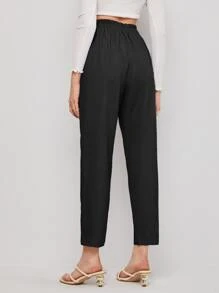 Mulvari Tie Waist Seam Front Pants - Black - View 2