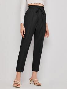 Mulvari Tie Waist Seam Front Pants - Black - View 3