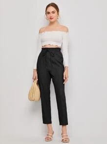 Mulvari Tie Waist Seam Front Pants - Black - View 4