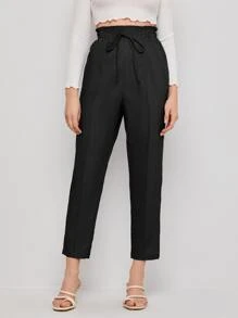 Mulvari Tie Waist Seam Front Pants - Black - View 5