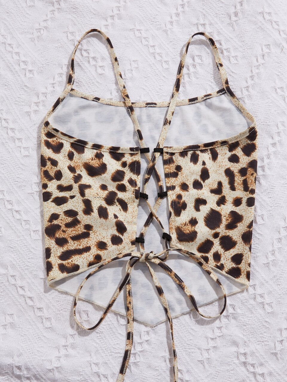 Lace Up Backless Leopard Cami Top