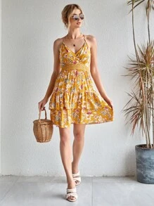 Breezaya Đầm Tương phản ren Hoa Boho - Màu vàng - Xem 4