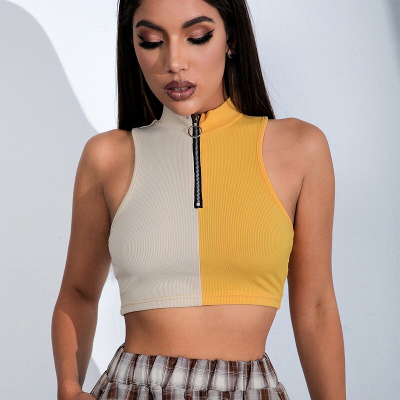 

Zip Up Two Tone Tank Tops, Multicolor