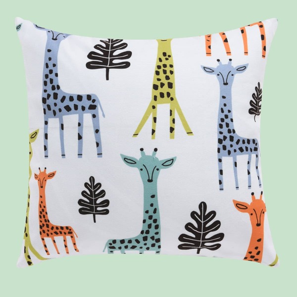 

Cartoon Giraffe Print Kids Cushion Cover Without Filler, White
