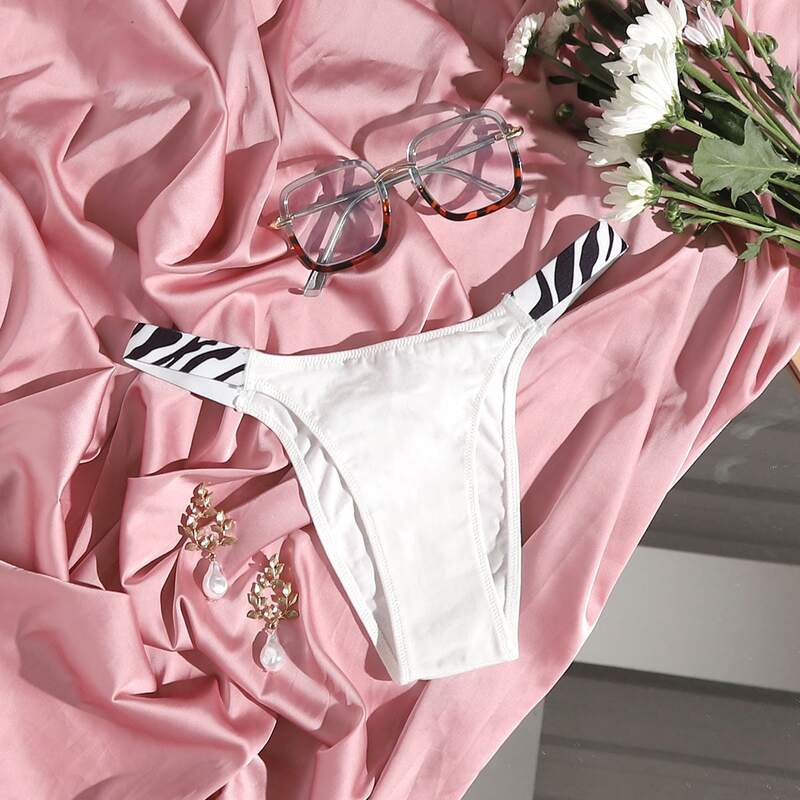 

Zebra Stripe Tape Thong, White