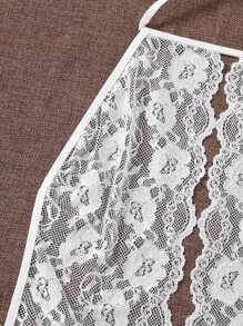 Plus Floral Lace Scallop Trim Teddy Bodysuit - White - View 5