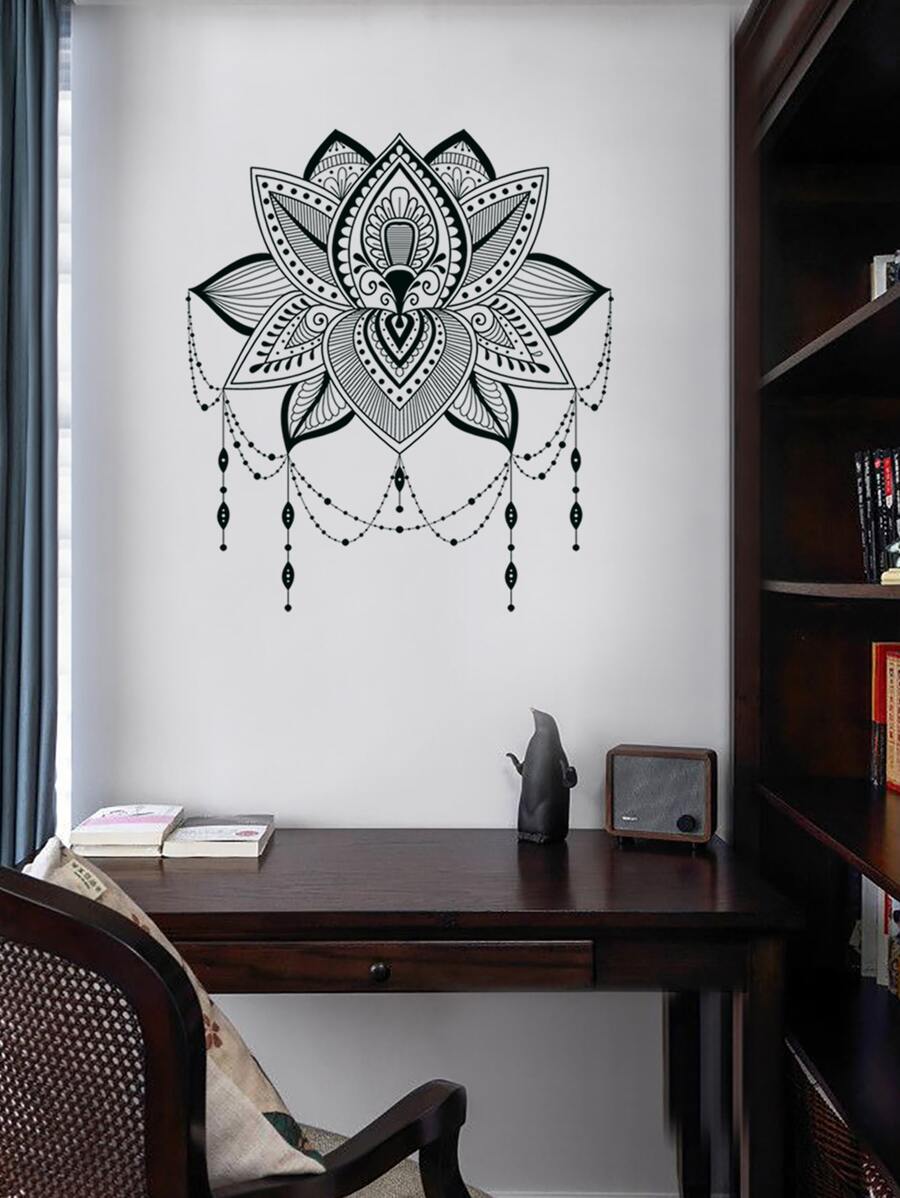 Mandala Print Wall Sticker, Black Self Adhesive Wall At Decal For Home Decor - Black - View 1