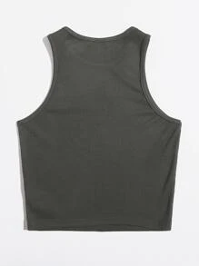 SHEIN EZwear 素色短版背心上衣 - 深灰色 - 查看 2