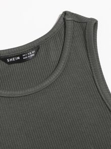 SHEIN EZwear 素色短版背心上衣 - 深灰色 - 查看 3