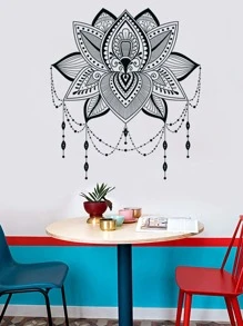 Mandala Print Wall Sticker, Black Self Adhesive Wall At Decal For Home Decor - Black - View 3