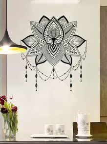 Mandala Print Wall Sticker, Black Self Adhesive Wall At Decal For Home Decor - Black - View 4