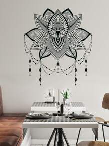 Mandala Print Wall Sticker, Black Self Adhesive Wall At Decal For Home Decor - Black - View 5