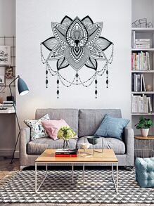 Mandala Print Wall Sticker, Black Self Adhesive Wall At Decal For Home Decor - Black - View 6
