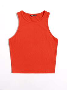 SHEIN EZwear Solid Crop Tank Top - Orange - View 3