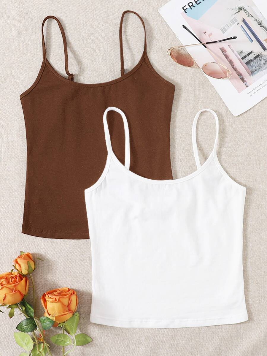 SHEIN EZwear 2 Packs Crop Cami Top - Multicolor - View 1