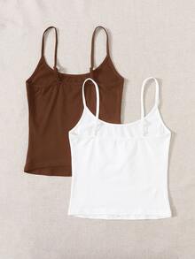 SHEIN EZwear 2 Packs Crop Cami Top - Multicolor - View 2