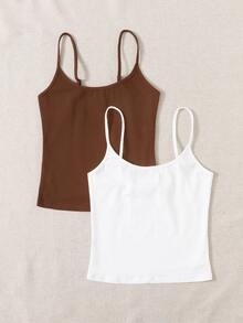 SHEIN EZwear 2 Packs Crop Cami Top - Multicolor - View 5