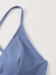 Floral Random Print Tie Side Bikini - Blue - View 4