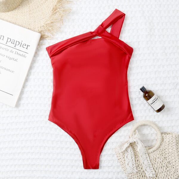 

Cut Out One Shoulder One Piece Swimsuit, Red