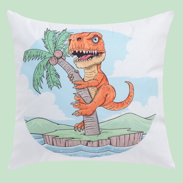 

Cartoon Dinosaur Print Kids Cushion Cover Without Filler, White