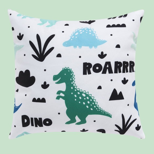 

Cartoon Dinosaur Print Kids Cushion Cover Without Filler, White
