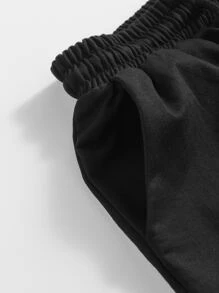 SHEIN Unity 腰部抽繩字母圖案短褲 - 黑色 - 查看 5