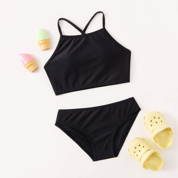 

Girls Solid Bikini Swimsuit, Black