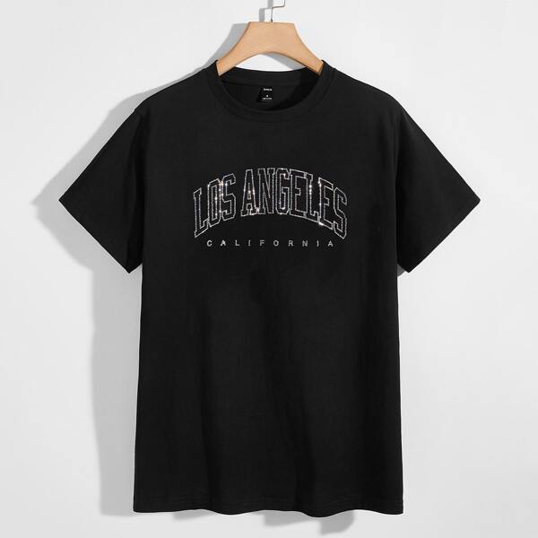 

Men Rhinestone Letter Top, Black