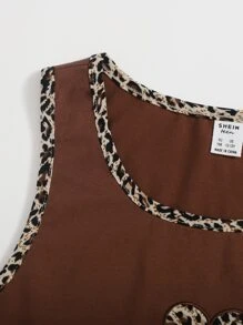 SHEIN 青少年女孩豹紋滾邊心形刺繡背心上衣 - 巧克力棕 - 查看 3