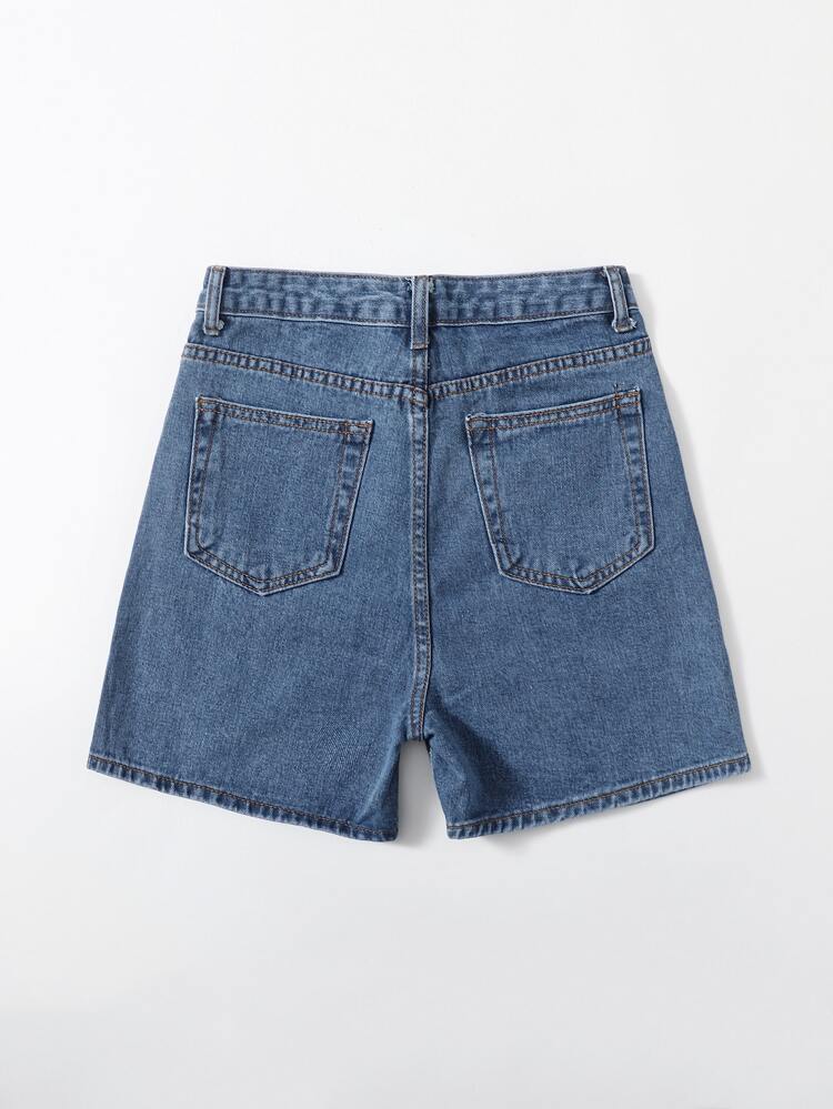 Zip Fly Solid Denim Shorts